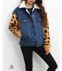 Leopard sleeve denim jacket