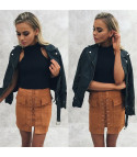 Lace-up suede miniskirt