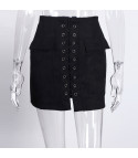 Lace-up suede miniskirt