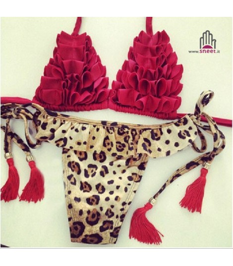 Bikini leopard red rouges