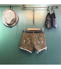 Frayed denim leopard shorts