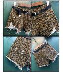 Shorts leopardato denim sfrangiato