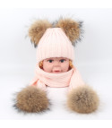 Complete scarf - two-tone children's pon-pon hat