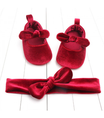 Baby velvet shoes and headband