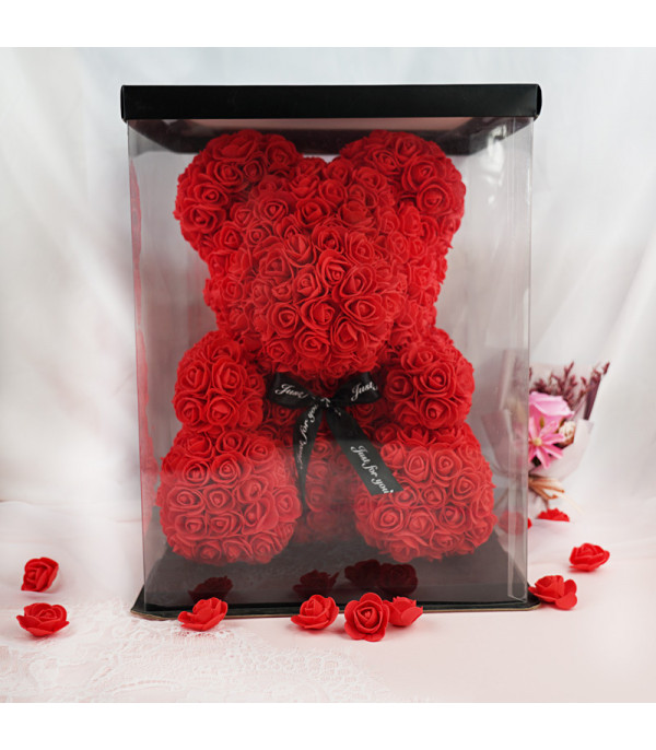 romantico fiore artificiale a forma di orso di rosa Natale compleanno per anniversario orsacchiotto con rose e orsacchiotto Frdun 