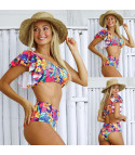 Tropical one-shoulder hight waist bikini