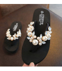 Women's flip-flops - girl jewel pearls roses white