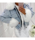 White and furry denim jacket