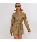 Trench-gown camel faux leather