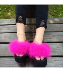 Platform feather slippers