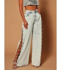 Jeans lateral rhinestones-chains